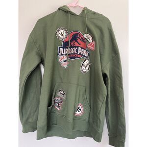 Jurassic Park Olive Green Multi Patch Pullover Hoodie Size L